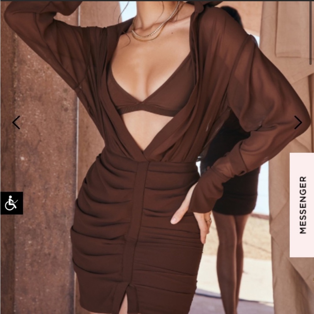 NWT HOUSE OF CB CLEO CHOCOLATE CHIFFON SHIRT DRESS AND BRALETTE